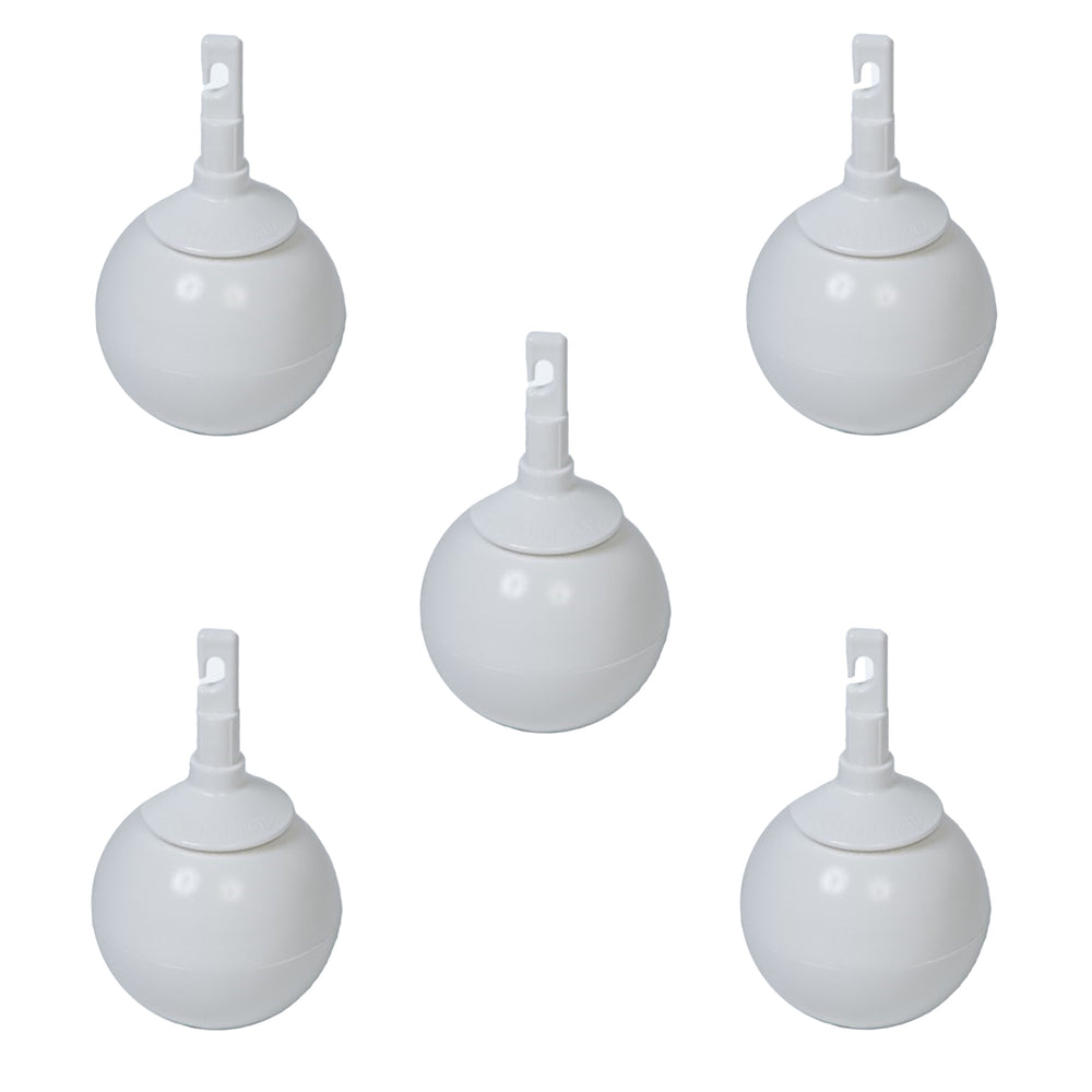 Five Ambutech rolling ball tips on a white background.