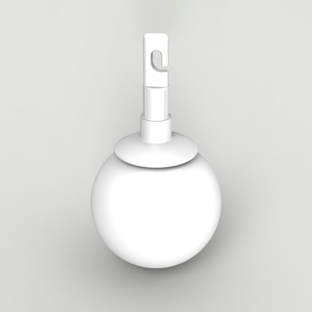 White, hook-style rolling ball tip