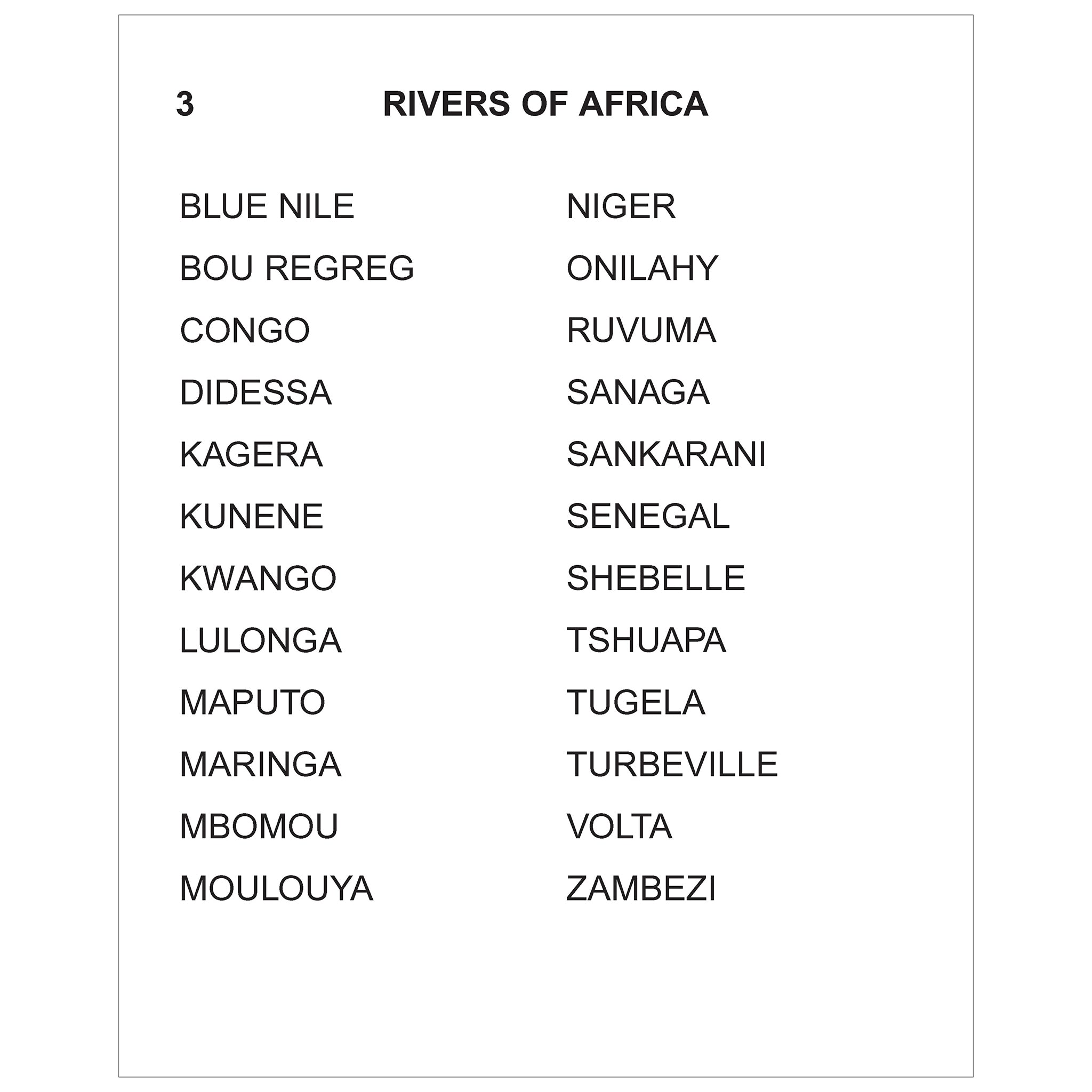 word clues for Rivers of Africa