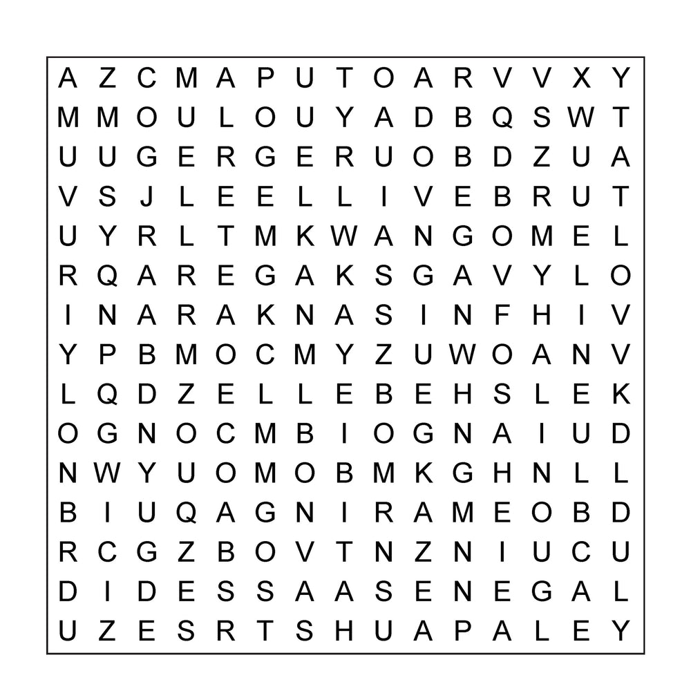 Sample wordsearch grid for Rivers of Africa