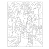 Color by number sheet with two people and a streetlight in a forest setting.