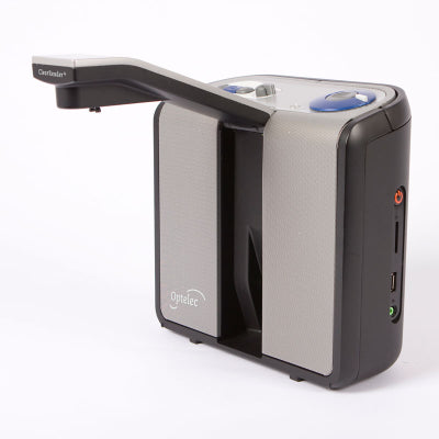 Side view of an Optelec ClearReader+ Portable ImageReader with arm extended