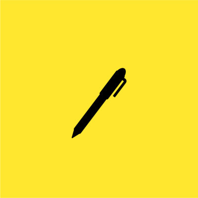 A yellow cover depicting a black pen