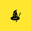 A yellow cover depicting a witches hat and wand