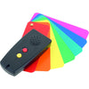 Colorino colour detector positioned on top of a group of coloured plastic cards