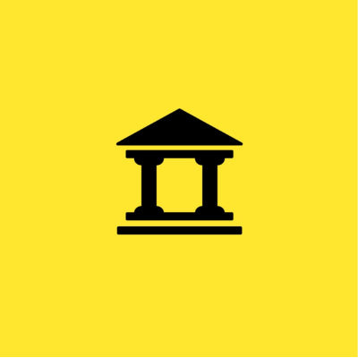 Black Roman temple on a yellow background