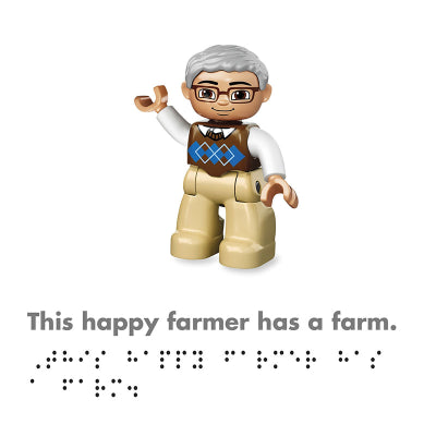 DK Braille Book Lego Duplo Farm inside page showing the farmer