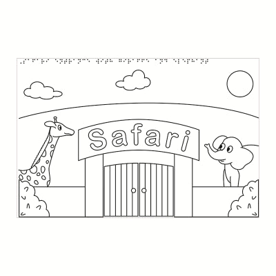 Tactile colouring pack showing safari entrance