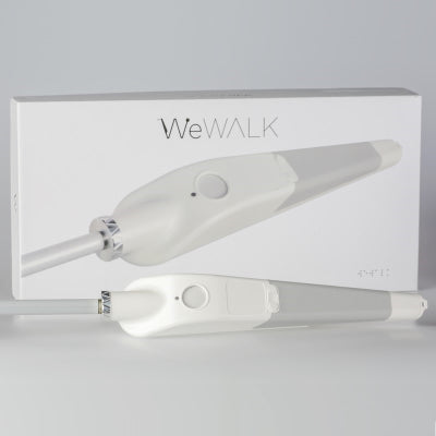 Image shows the wewalk cane with its box