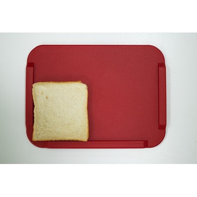 Bird's eye view of four pronged food holder attached to a tray