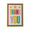 Colorful 'Thank You' card with stars on a white background