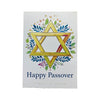 Card with Star of David and floral design on a white background, featuring 'Happy Passover' text with braille.