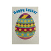 Easter card with a colorful egg design and 'Happy Easter' text on a beige background
