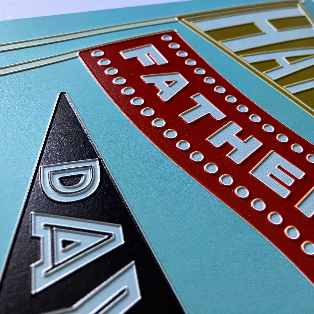Close-up of tactile flag design on Father's Day card