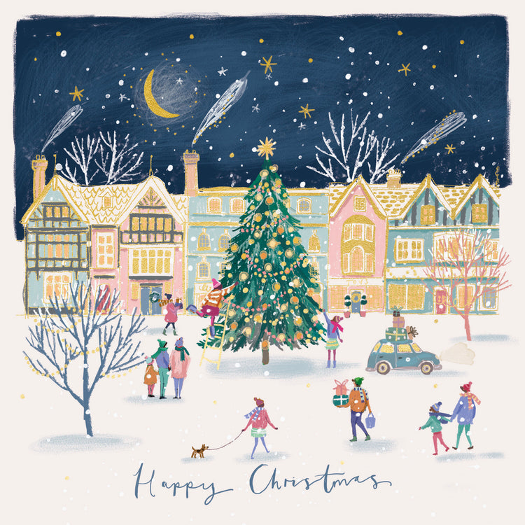 Christmas tree village charity Christmas card (pack of 10)