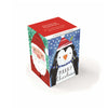 A square gift box for Museum of Galleries Christmas Characters card set, featuring festive illustrations of Santa Claus and a penguin on a white background.
