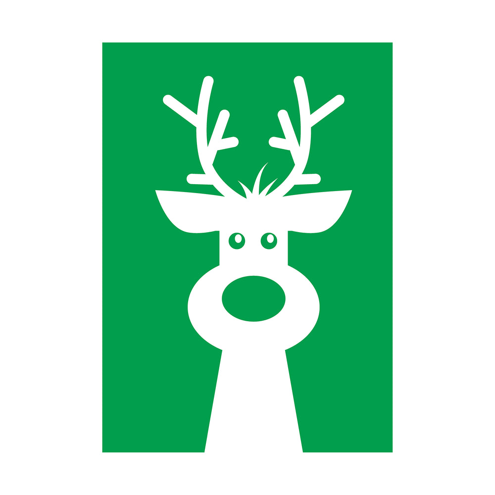 Festive green Christmas card with cute reindeer outlined in white