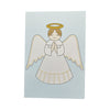 Illustration of an angel with a halo on a light blue background