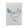 Blue dove with an olive branch on a white background