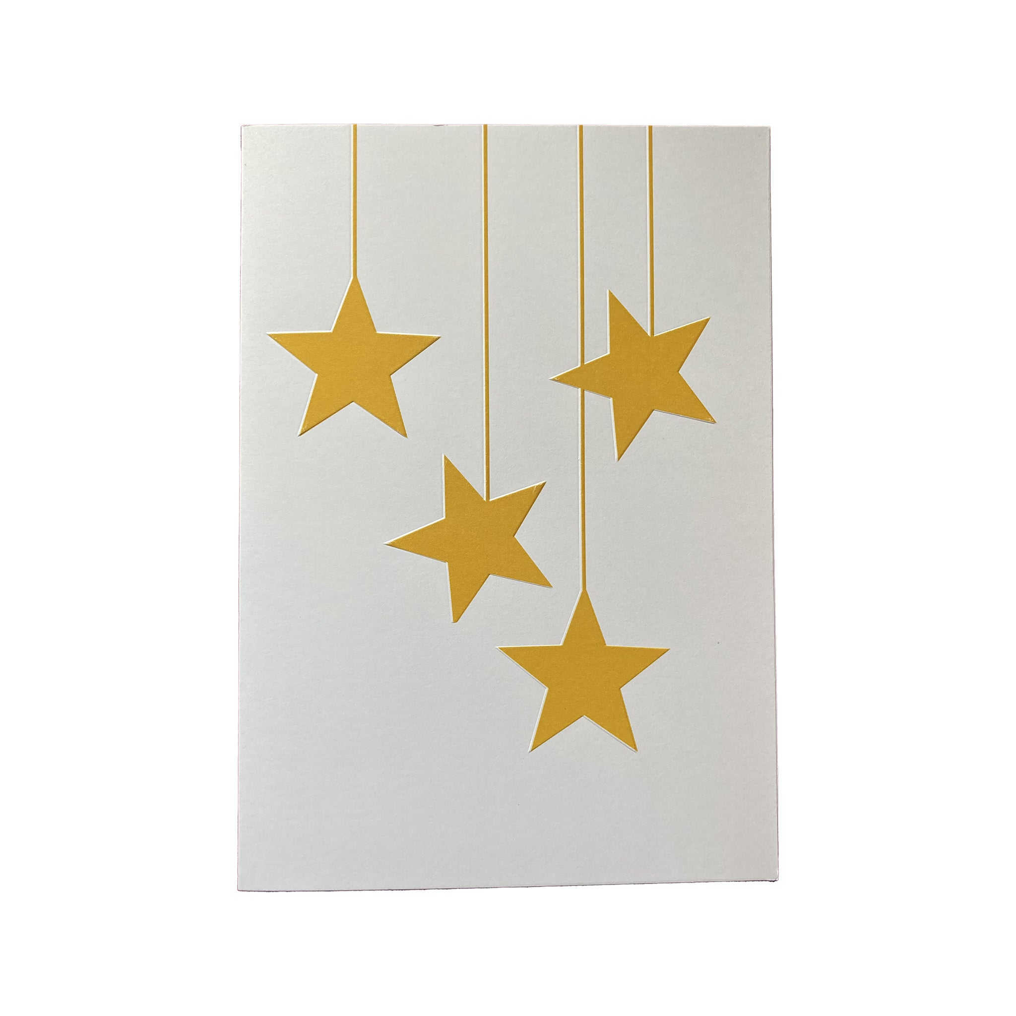 White card with gold stars on a white background