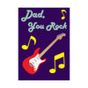 Front of the Father’s day card showing a tactile guitar, musical notes and the words ‘Dad, You Rock’
