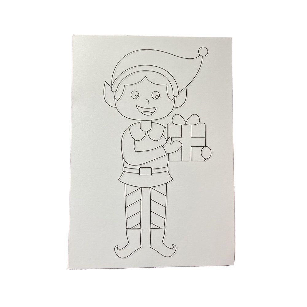 Christmas elf holding a gift on a white background