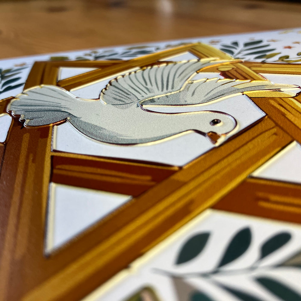 Close-up of tactile image of dove and Star of David