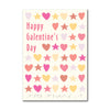 Galentine's Day card with colorful hearts and stars on a white background