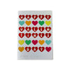 Valentine's Day card with colorful heart-shaped letters on a white background