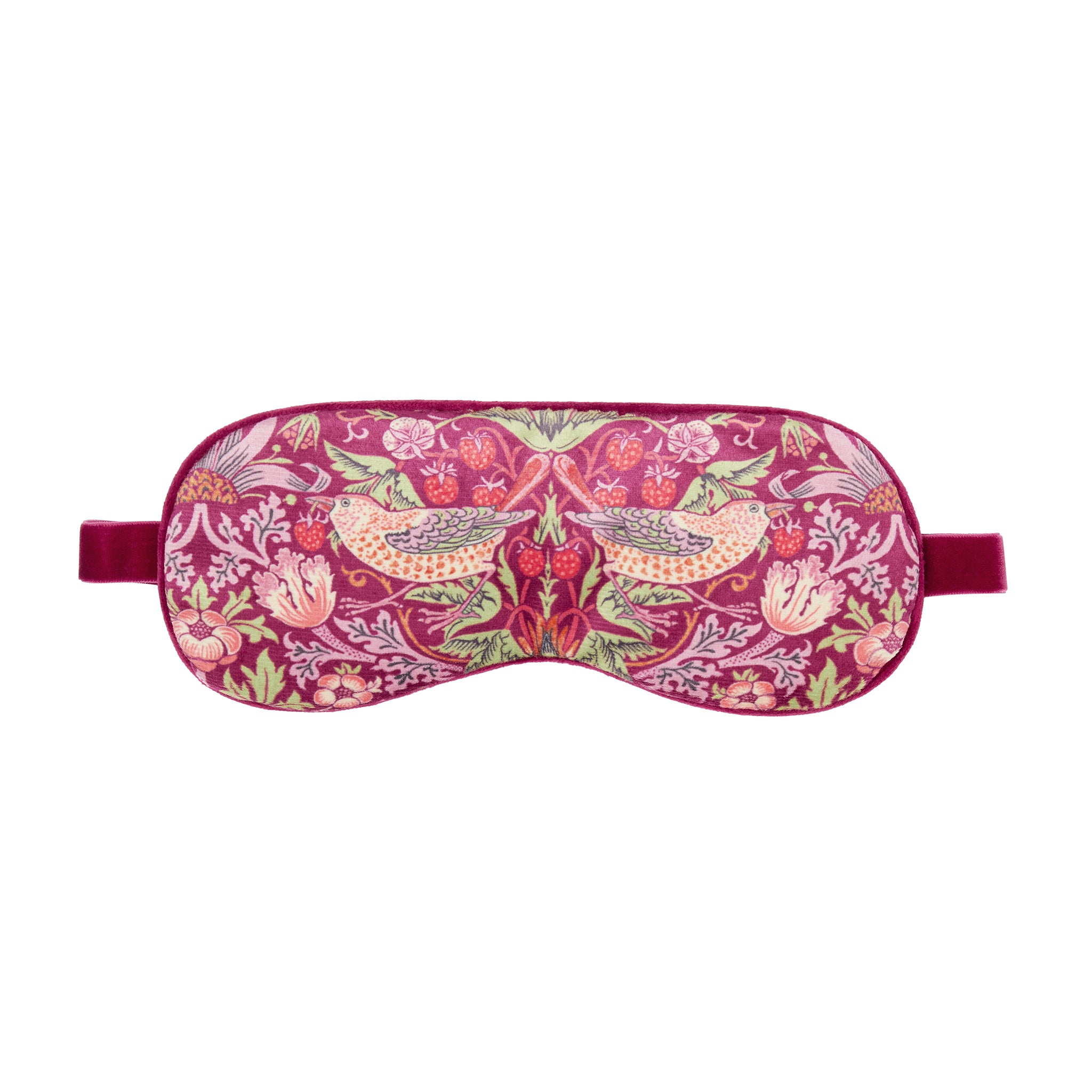 Sleep mask with floral and bird pattern on a white background
