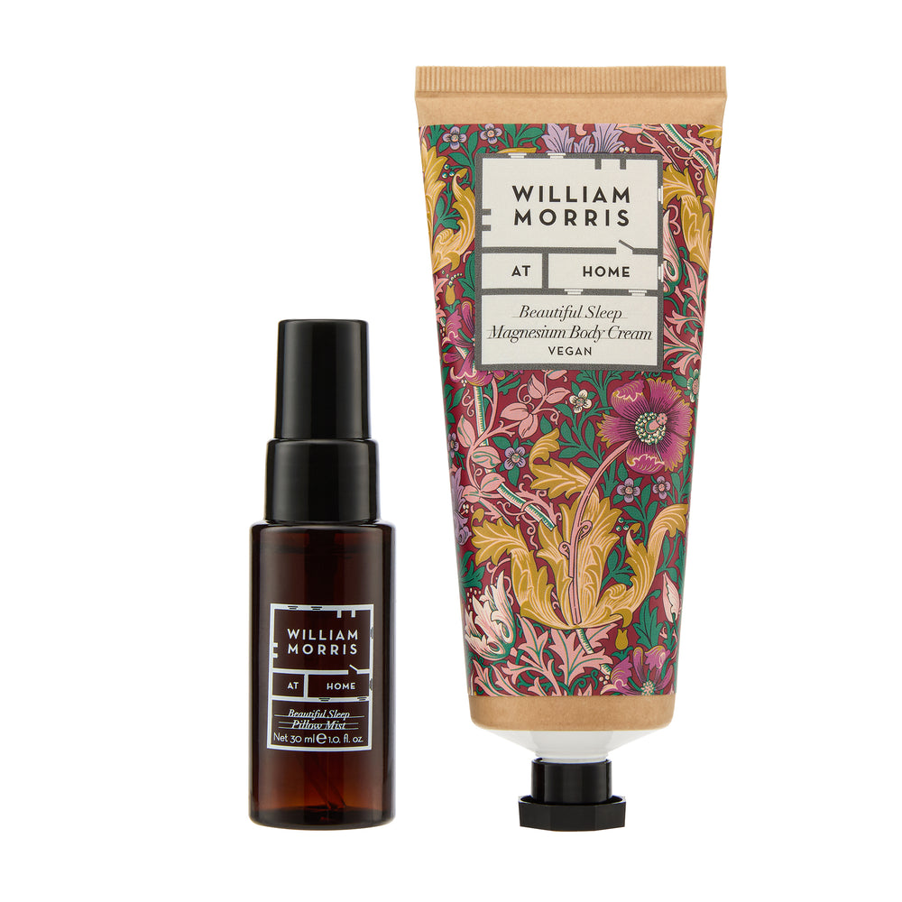 Body cream and pillow mist on a white background.