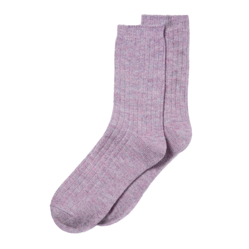 Pair of lilac socks on a white background