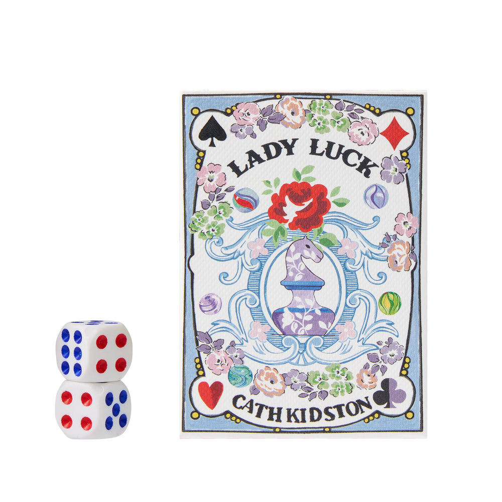 Cath Kidston 'Lady Luck' cards with a dice on a white background