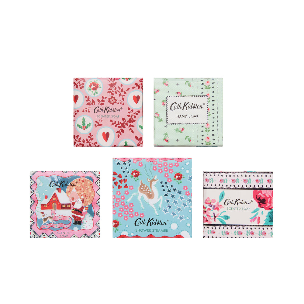 Collection of Cath Kidston products including soap and shower steamers on a white background