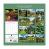 Calendar rear cover featuring images of gardens with a green border