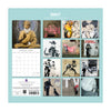 Rear cover of Banksy-themed calendar with various artworks on a light blue background