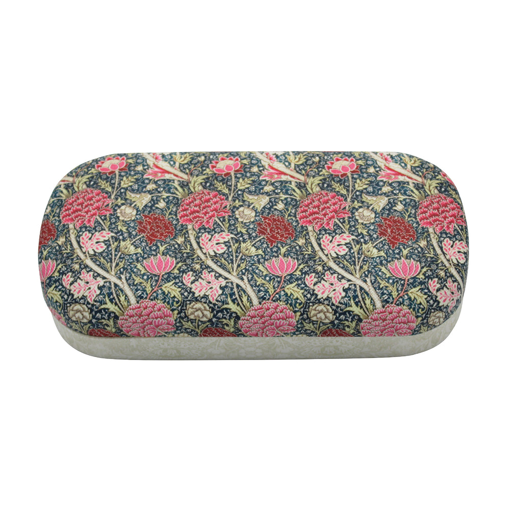 Floral patterned glasses case on a white background.