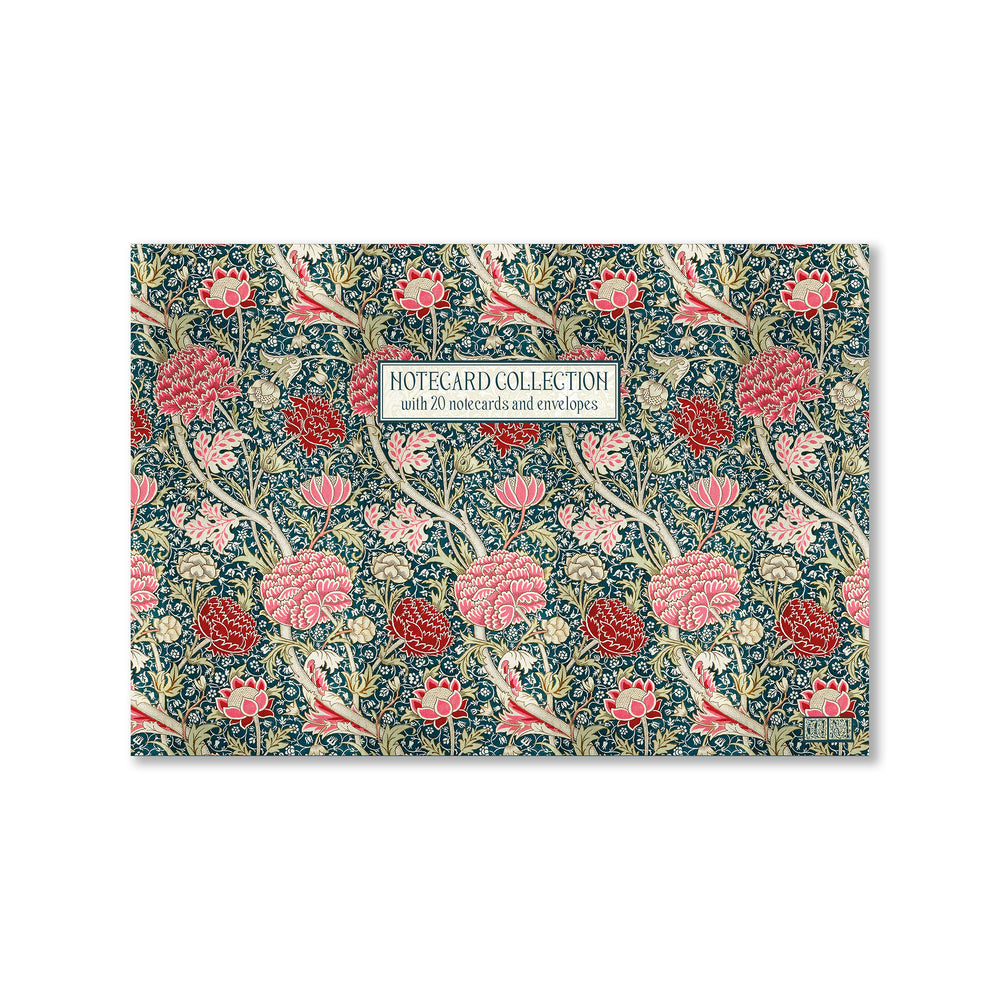 Floral patterned notecard collection with 20 notecards and envelopes on a white background.