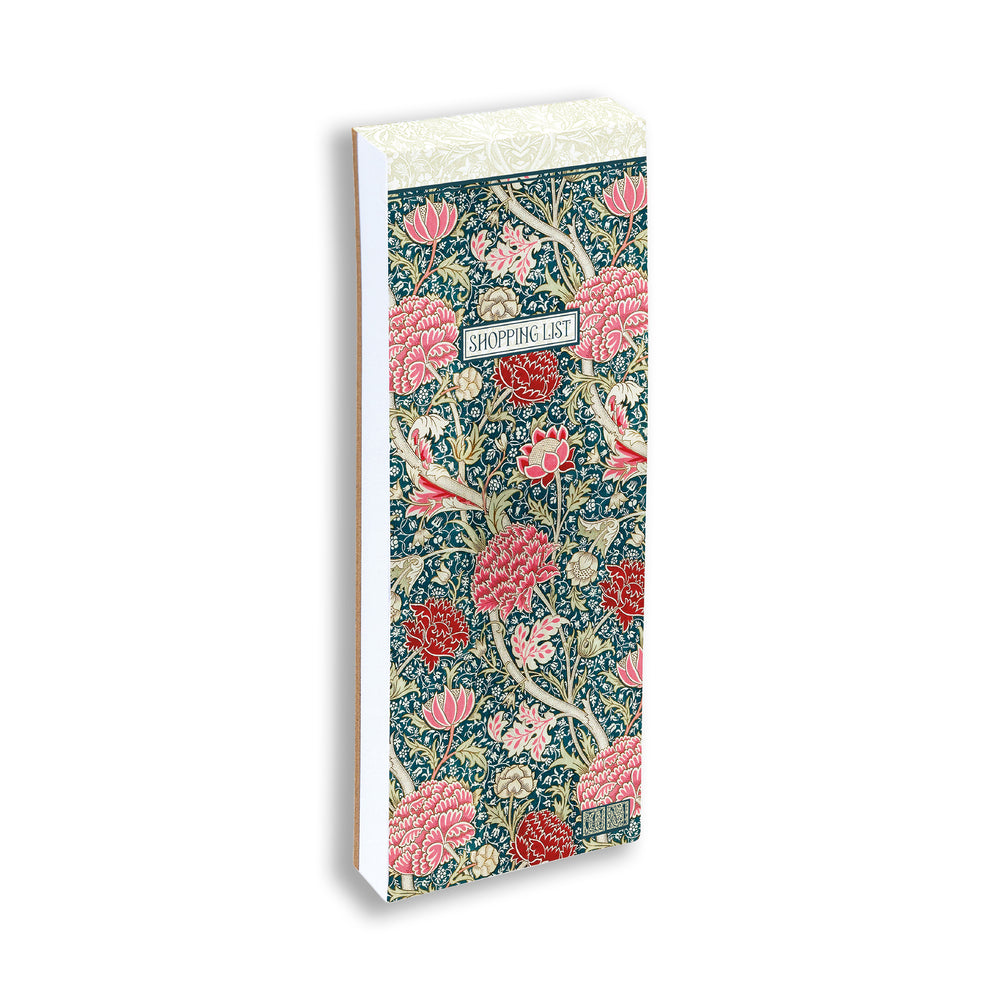 Angled view of floral patterned notepad with a visible brand name on a white background.