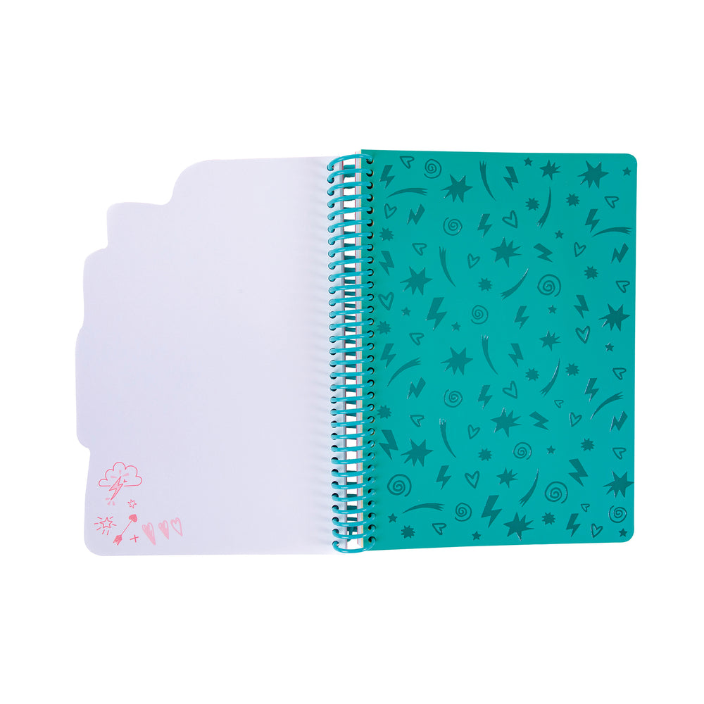 Inside cover of the positive power spiral-bound notebook with decorative patterns on a white background.