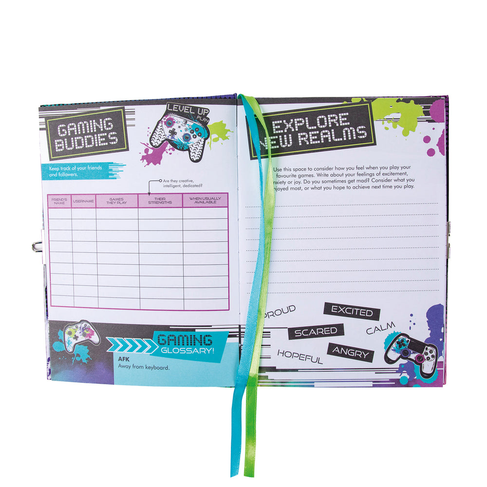 Gaming-themed activity book with colorful design and text on a white background