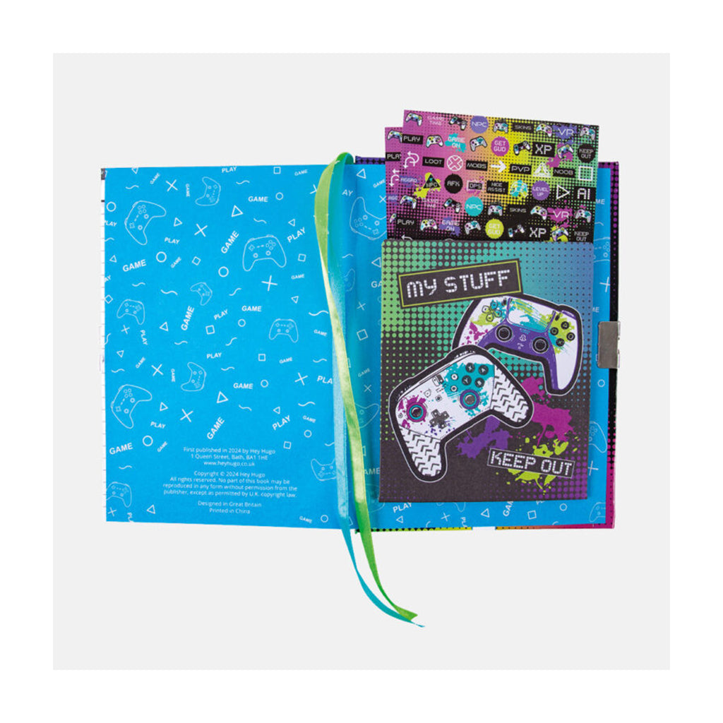 Gaming journal with a pocket with stickers in.