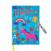 Colorful children's journal with unicorn illustration and lock on a white background