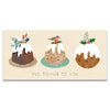Money wallet with illustrations of Christmas puddings and text 'Pud Tidings To You' on a beige background