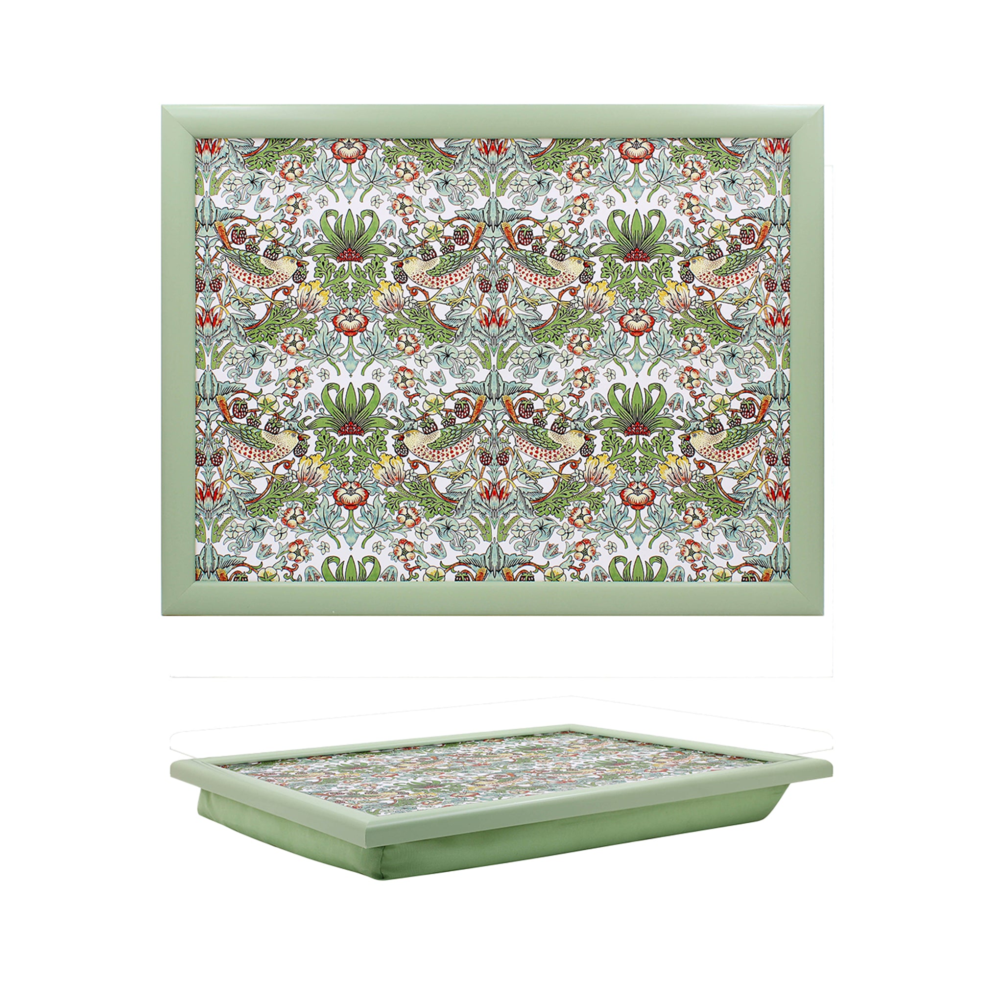 Decorative lap tray with a floral pattern on a white background