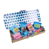 Box of assorted snack bags with colorful packaging on a white background