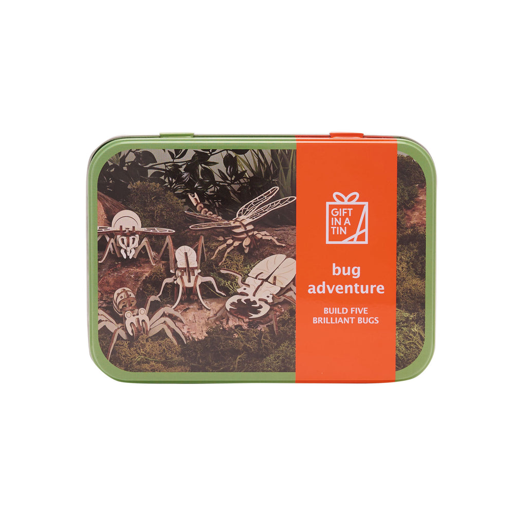 Bug-themed toy set packaging with illustrations of bugs and an orange label on a white background.