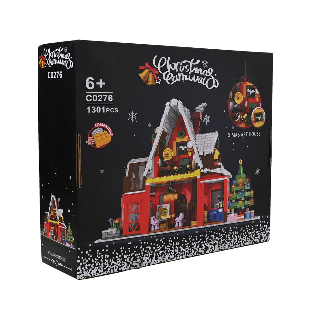 Box of Christmas-themed building set with festive design