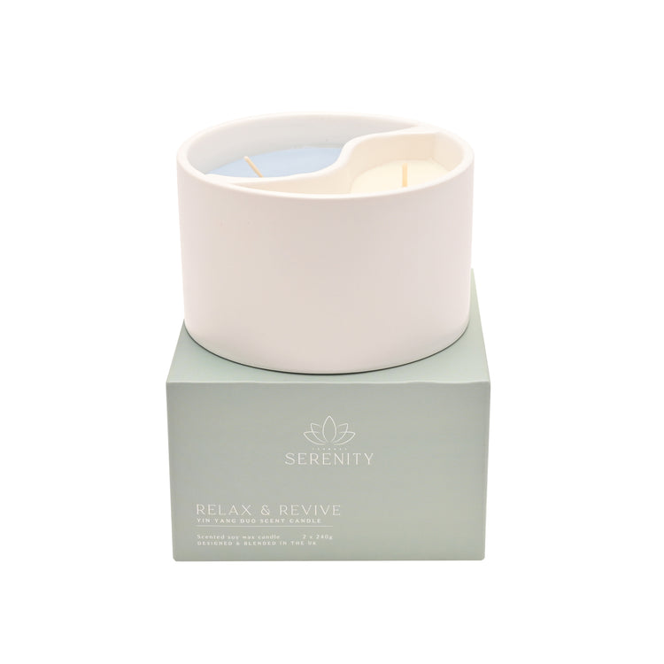 Serenity yin yan Relax and Revive ceramic candle