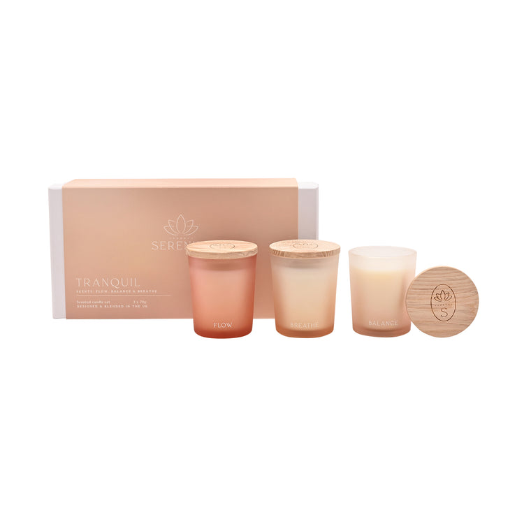 Serenity Tranquil set of three votive candles – Flow, Balance and Breathe